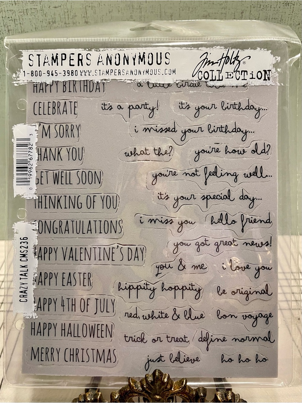 NWT Tim Holtz Collection CRAZY TALK Clear Sentiment Stamp Set